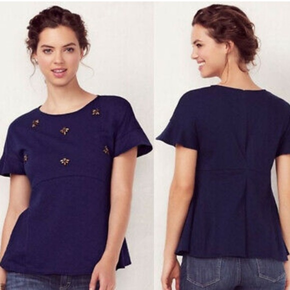 Lauren Conrad navy dragonfly top - Picture 2 of 10